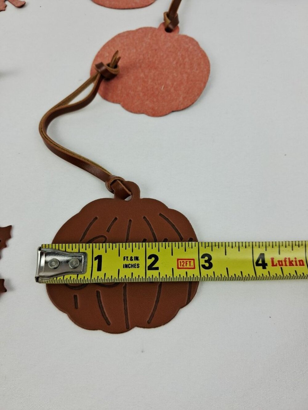 Fall-Themed 3" Faux Leather Tags Maple Leaf & Pumpkin Shapes Grateful Thankful - Picture 5 of 5